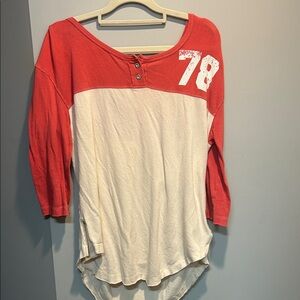 FREE PEOPLE Women's Red and Cream Button-Up Top